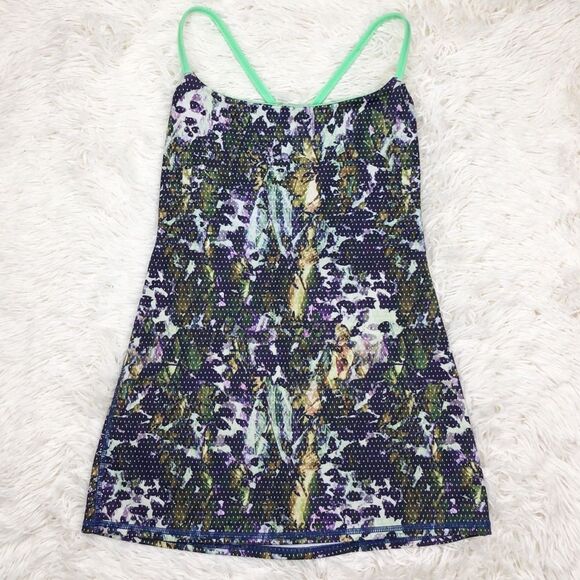 Lululemon Dancing Warrior Tank Top Floral Sport Purple Green Pistachio Size 4 - Picture 2 of 8